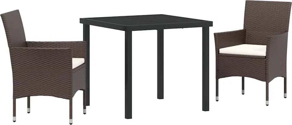 vidaXL Kert étkező szett párnával 3 pcs Barna polirattan