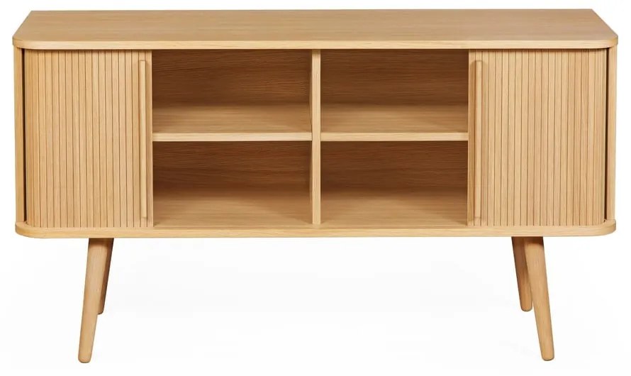 Natúr színű alacsony komód tolóajtóval, tölgyfa dekorral 138x75 cm Rove – Woodman