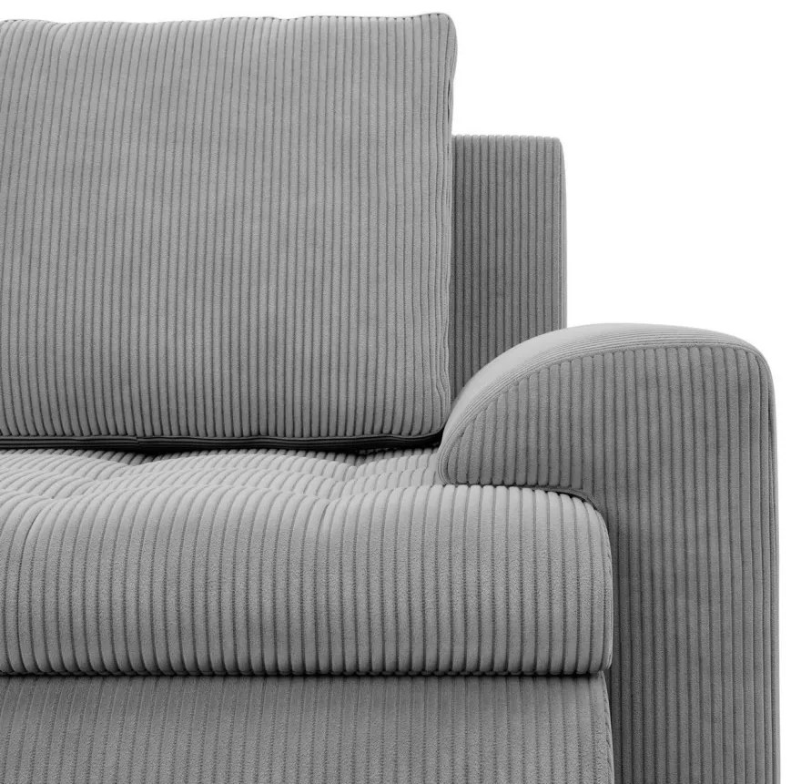 Tokio sarokkanapé, L alakú háttámlával, 2 ágyneműtartóval, kordbársony, jobboldali, szürke