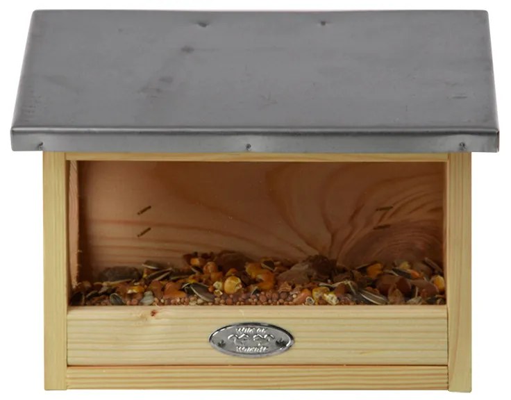 Dupla bejáratú mókus etető, cink tetővel, 25 cm