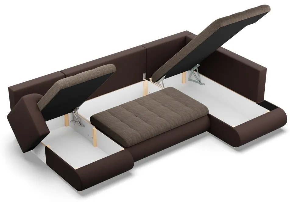 Tokio U sarokkanapé, 3 ágyneműtartóval, fonott + műbőr, jobboldali, barna