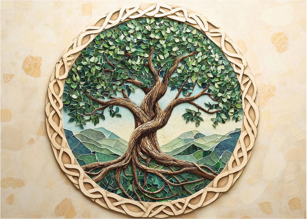 Üveg kép – Fonott életfa (70x50 cm)