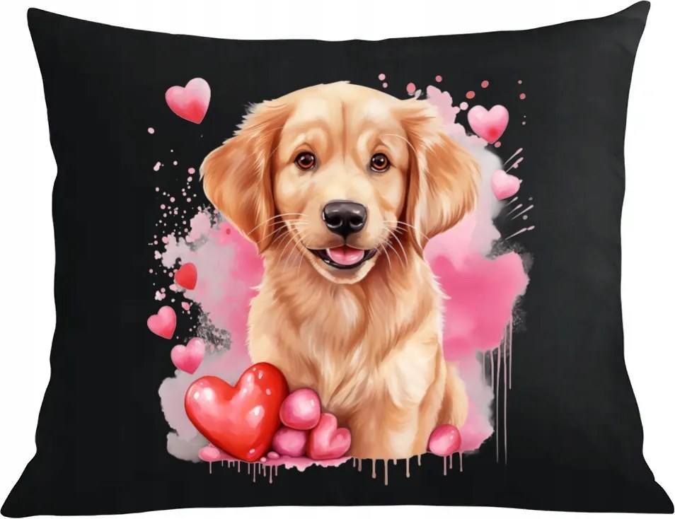 Párna párnahuzat Valentin napi ajándék Golden Retriever kutya
