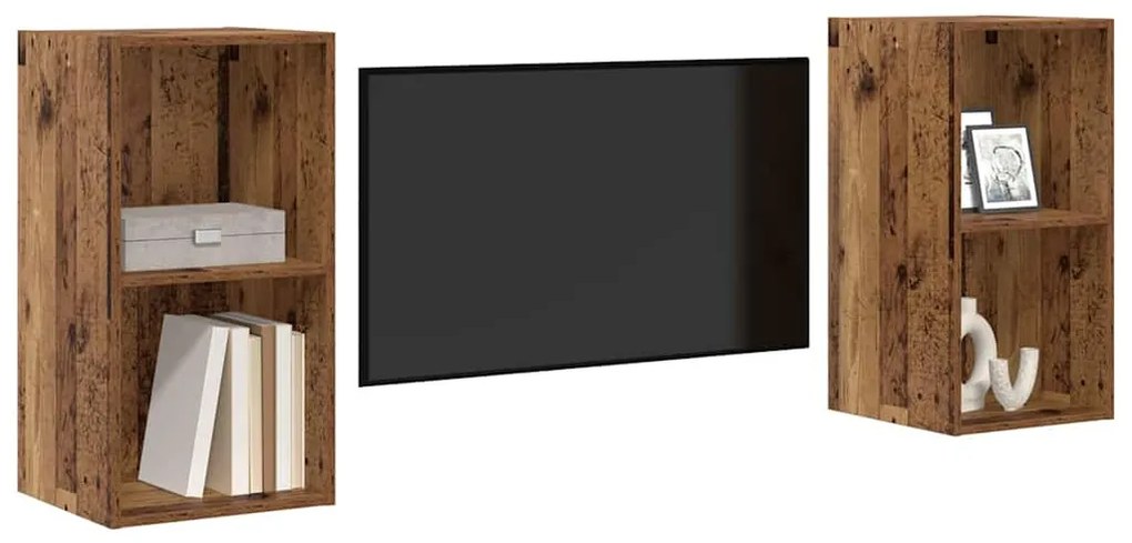 Fali TV Szekrény 2 pcs Régi fa 37 x 37 x 72 cm Faanyag
