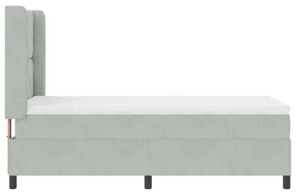Box Spring Ágy Matraccal és LED Fény Világosszürke 90x190 cm Bársony