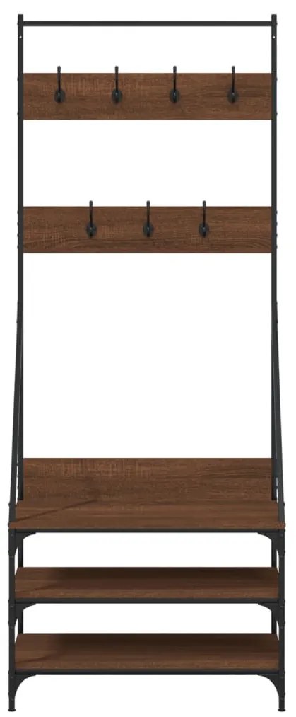 barna tölgyszínű ruhafogas cipőpolccal 72x34x184 cm