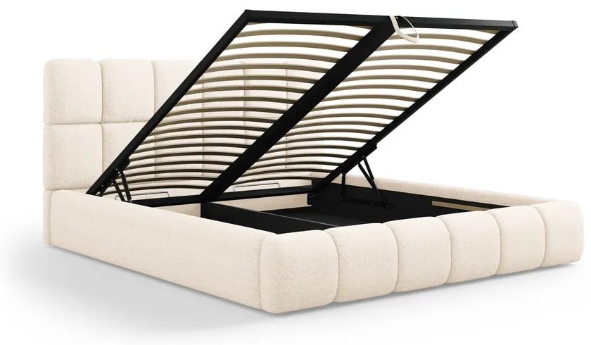 Krémszínű kárpitozott ágyneműtartós franciaágy ágyráccsal 200x200 cm Bellis – Micadoni Home