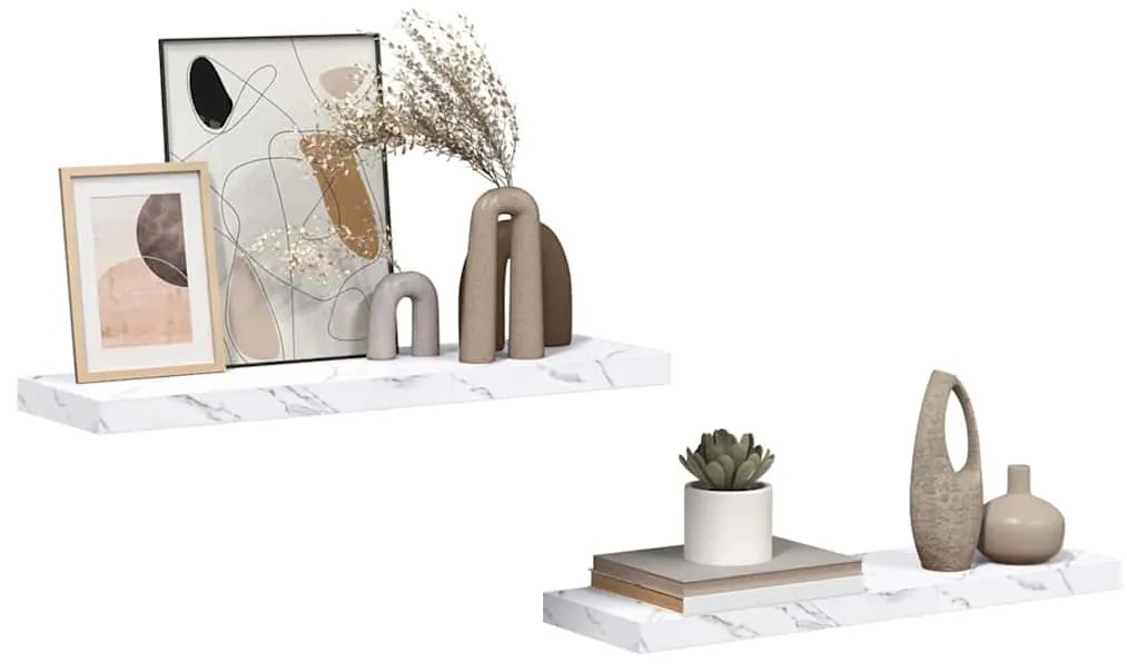 vidaXL Falpolc tárolóval 2 pcs Fehér márvány 90 x 23,5 x 4 cm Faanyag