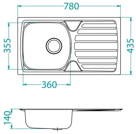 ALVEUS 1136539 - Mosogató BASIC 78x43,5 cm matt acél/satin, nagy konnektor