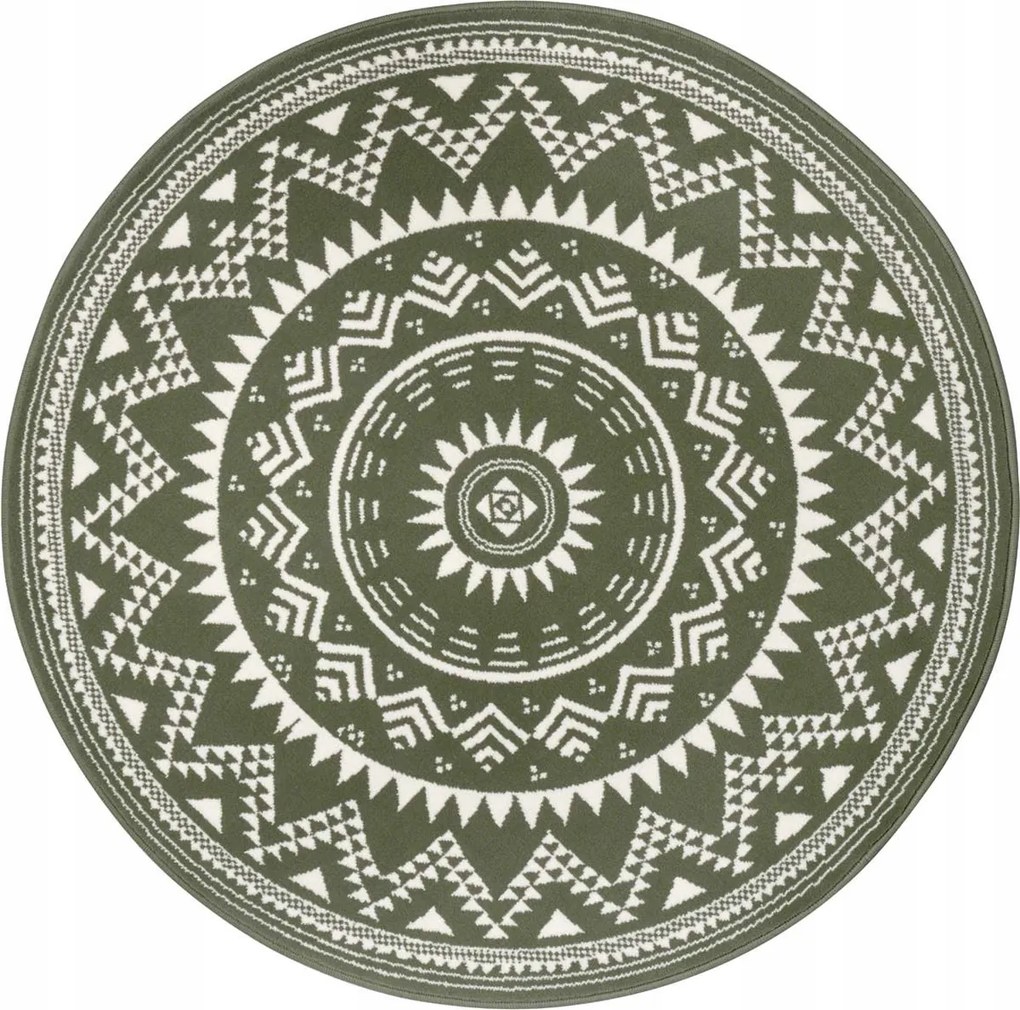 Kerek szőnyeg nappaliba 140cm , puha haj ,zöld krém mandala minta