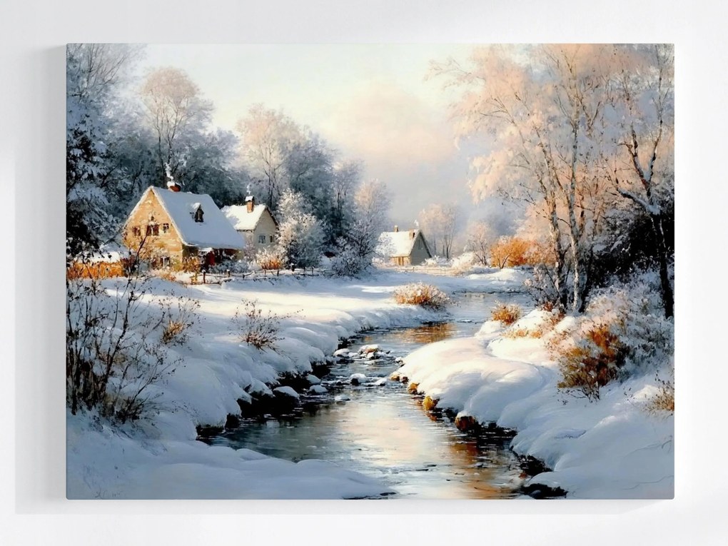 Poszter Tájkép Tél Hó Falu Folyó Patak 80x60