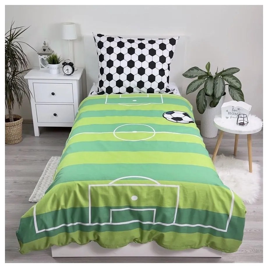 Zöld egyszemélyes pamut gyerek ágyneműhuzat 140x200 cm Football – Jerry Fabrics