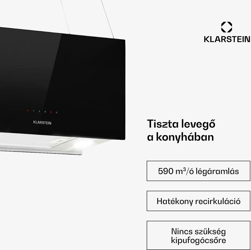 Klarstein Kronleuchter L, mennyezeti páraelszívó, 60 cm, 590 m³/ó, LED, érintőképernyős, fekete