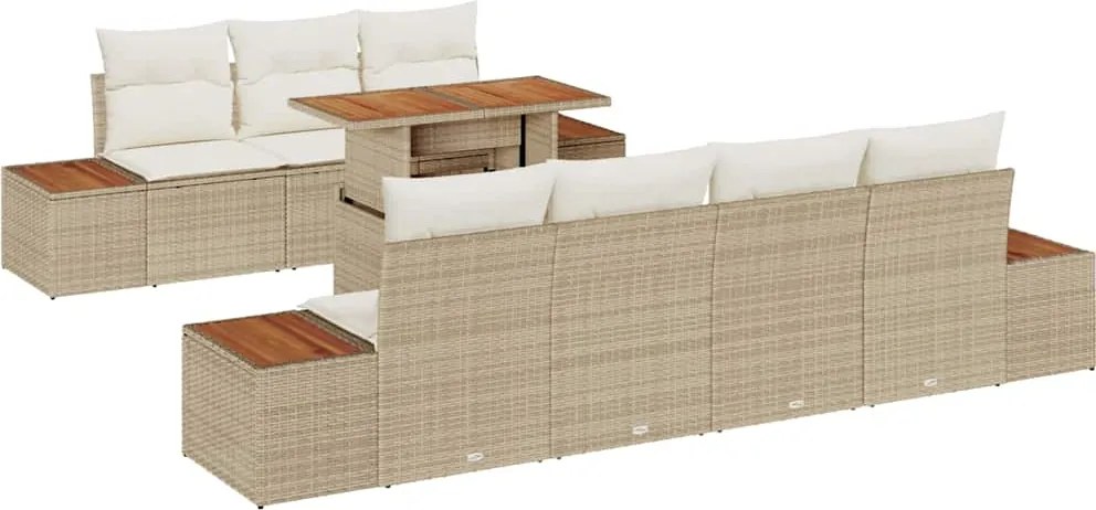 vidaXL Kerti Kanapé Szett párnával 8 pcs Bézs Poli rattan
