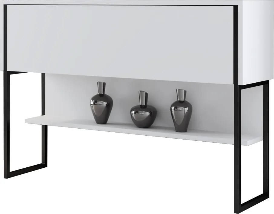 Komód, fekete-fehér, 120 cm