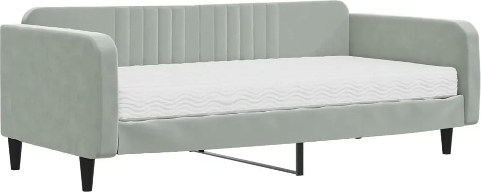 vidaXL világosszürke bársony kanapéágy matraccal 100 x 200 cm