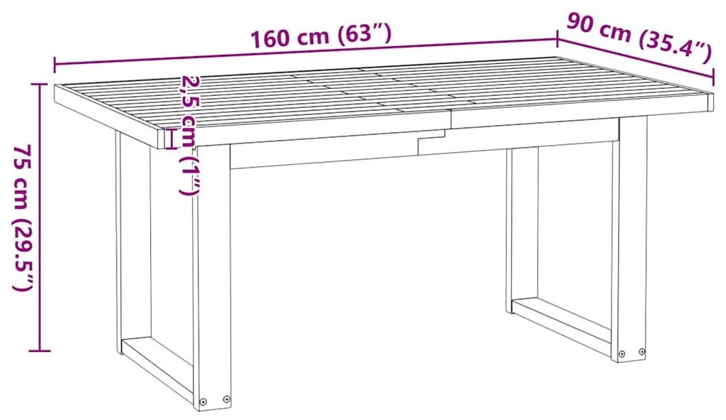 Étkezőasztal NOAIN U alakú lábak 160x90x75 cm tömör fa fenyőfa
