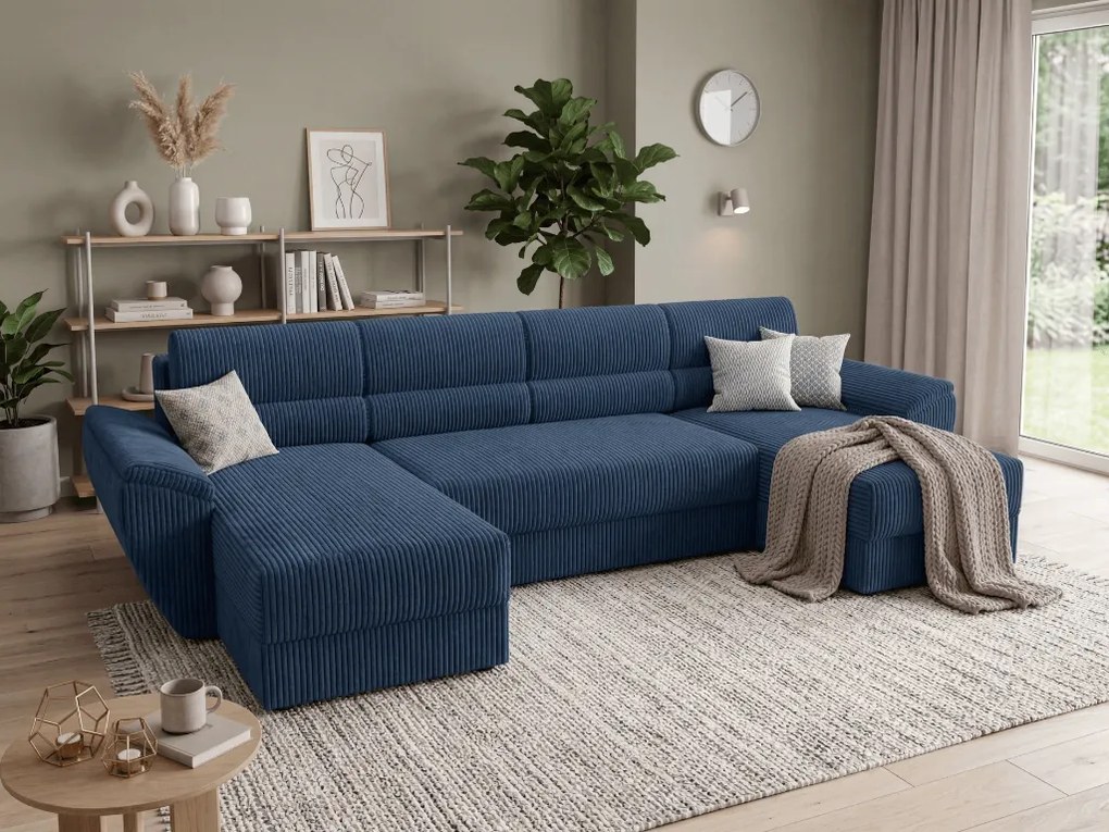 Kinyitható U alakú ülőgarnitúra TAVERO 321x140 cm, sötétkék
