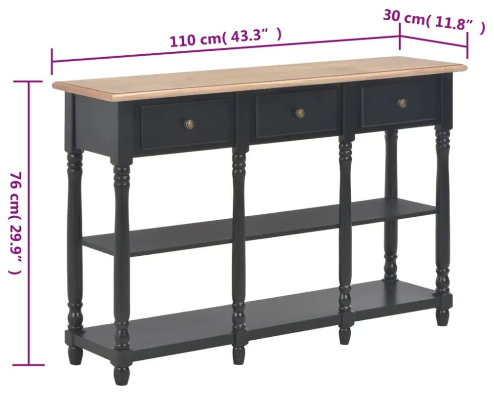 fekete szerelt fa tálalóasztal 110 x 30 x 76 cm