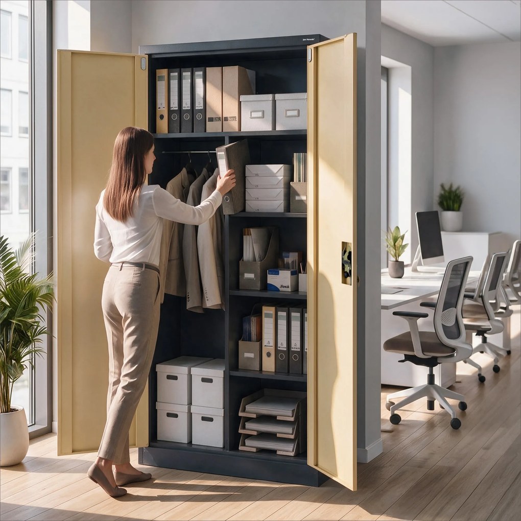 Többfunkciós fém szekrény, antracit / dió, 900x1850x450 mm: DAWID Eco Design