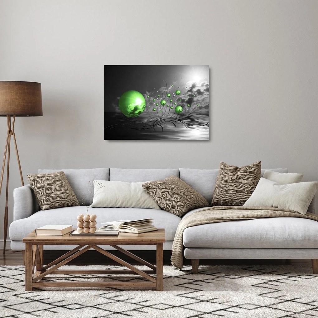 Zöld absztrakt gömbök képe (üvegen) (70x50 cm)