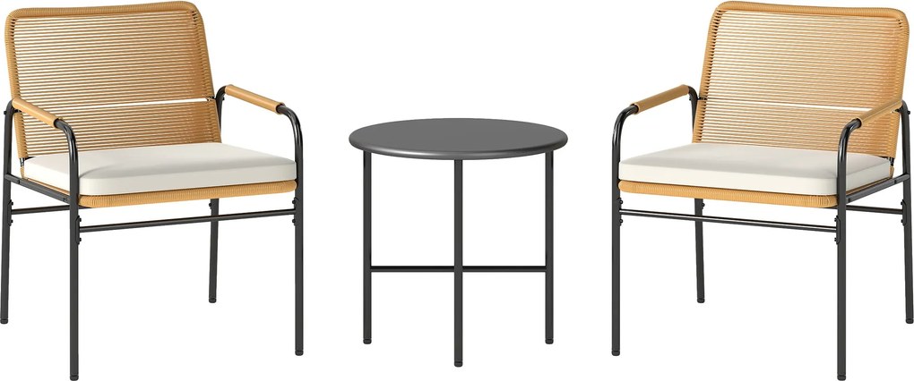 Outsunny 3-Tagú Kültéri Kerti Szett 2 Székkel, Levehető, Mosógépben Mosható Párnákkal és Ellenálló Fém Asztallal Erkélyre, Teraszra Natúr és Krém szín