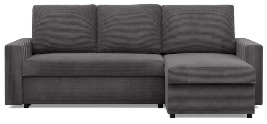 Zeus sarokkanapé, 2 ágyneműtartóval, egyenes kartámasz, kordbársony, univerzális oldal, bonell töltet, szürke