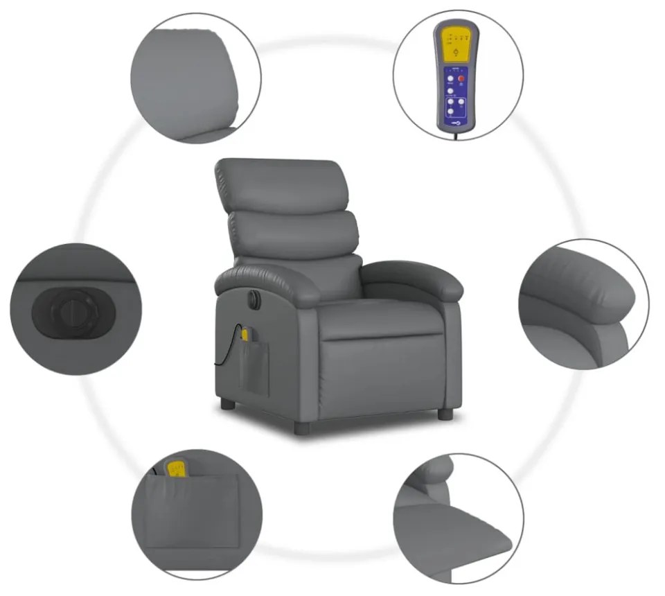 szürke műbőr elektromos dönthető masszázsfotel
