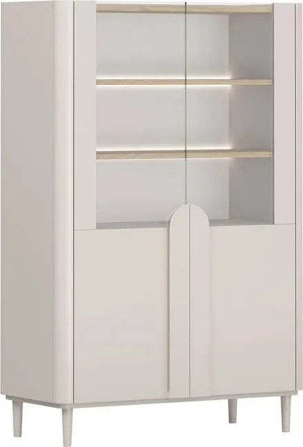 Amilio vitrines szekrény 100 cm kétajtós lábakon - kasmír / olajozott tölgy / kasmír fogantyúk