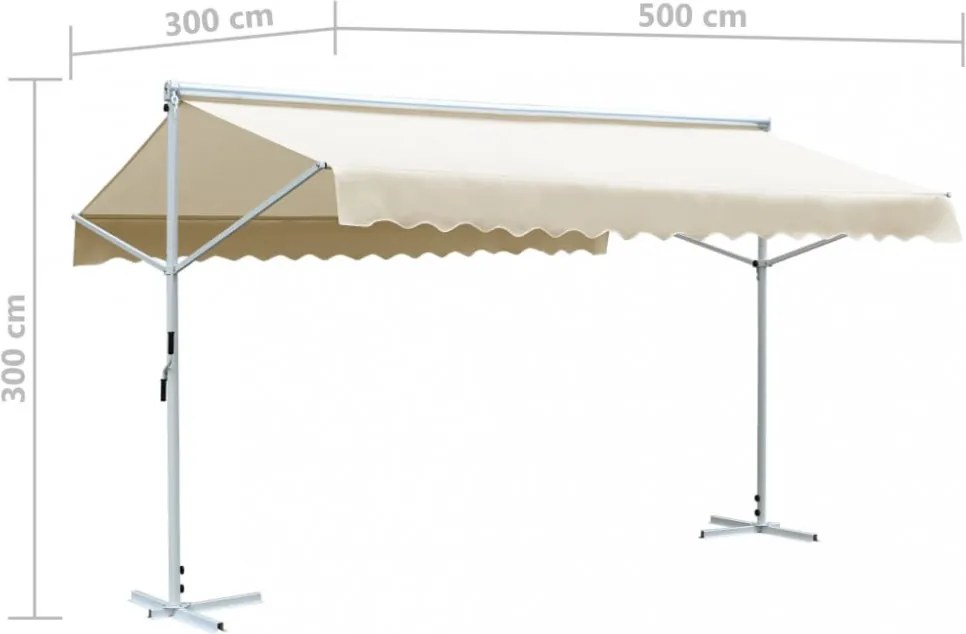 krémszínű szabadon álló napellenző 500 x 300 cm