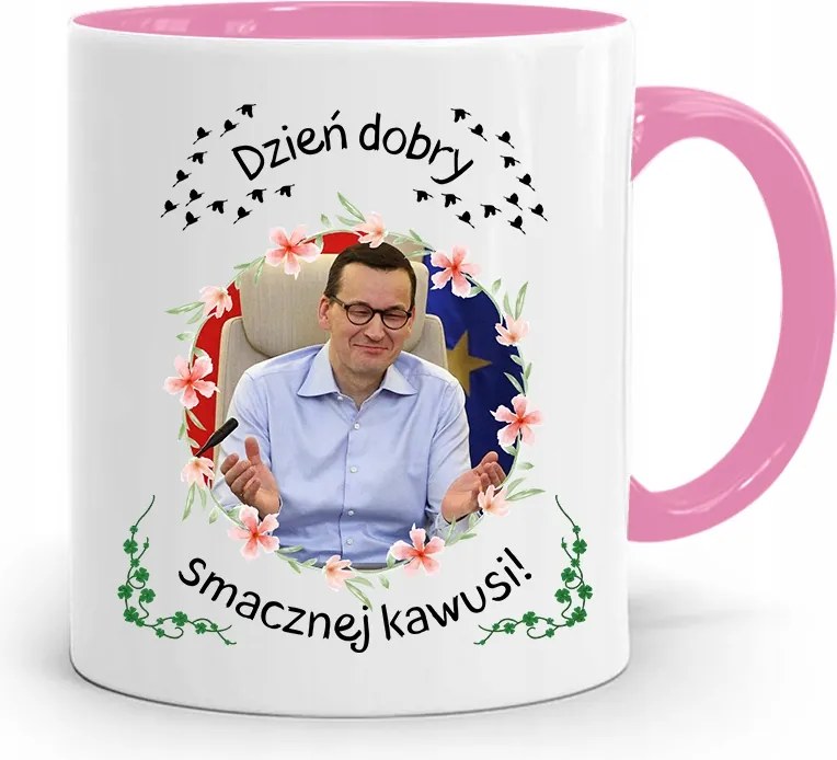 Rózsaszín Politikai Bögre Mateusz Morawiecki Miniszterelnök fényképes nyomtatással