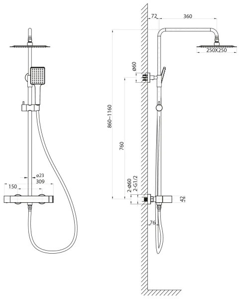 Sapho - Zuhanyszett csapteleppel CUBEMIX fényes króm