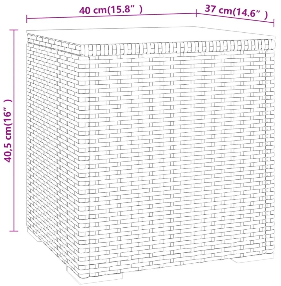 szürke polyrattan és edzett üveg kisasztal 40 x 37 x 40,5 cm