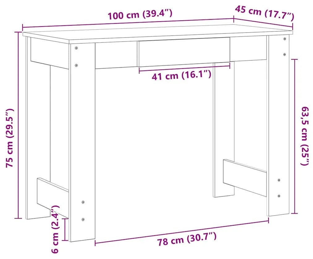 betonszürke forgácslap íróasztal 100x45x75 cm