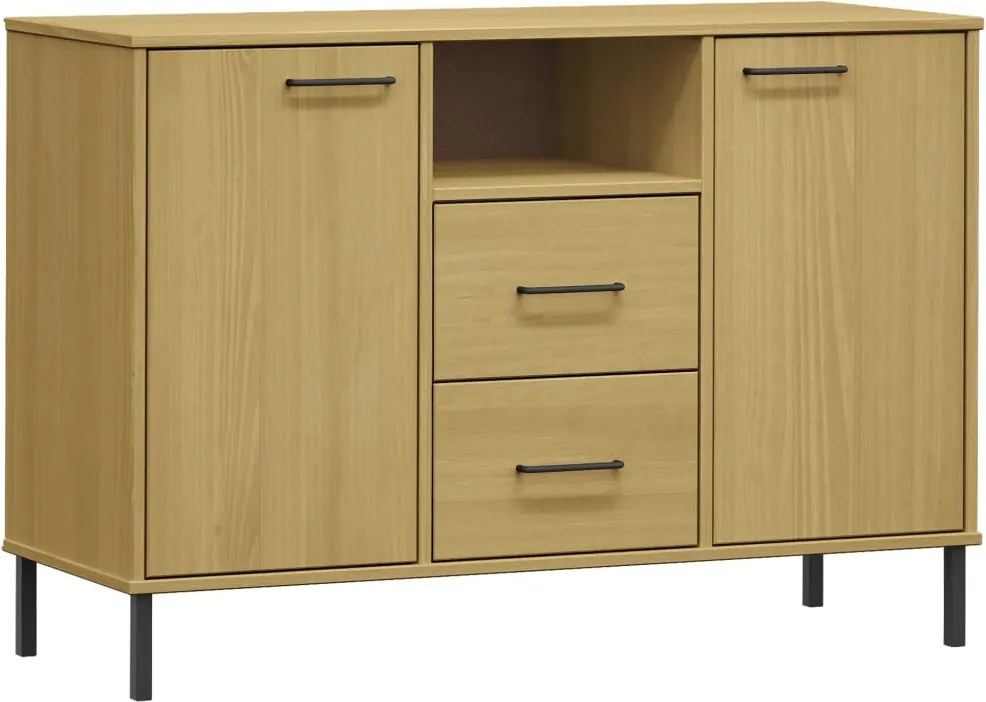 vidaXL OSLO barna tömör fa tálalószekrény fém lábakkal 113x40x77 cm