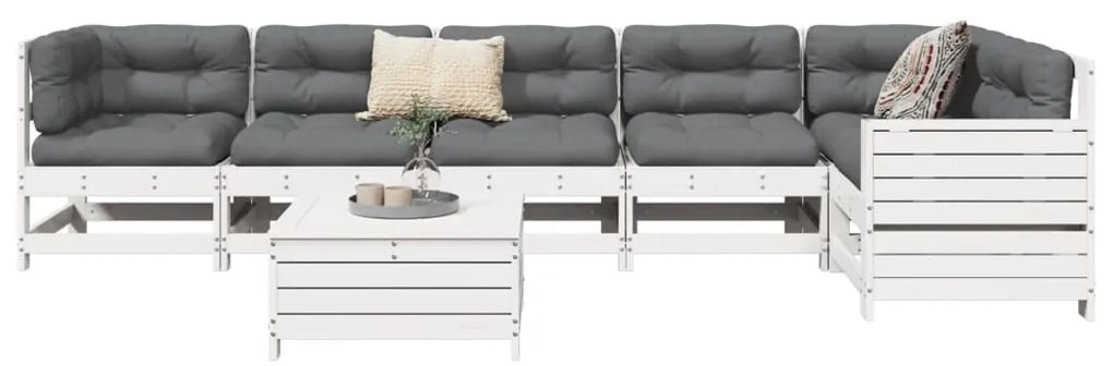 vidaXL fehér 7 részes tömör fenyőfa kerti kanapészett