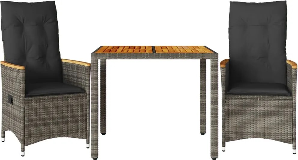 vidaXL 3 részes szürke polyrattan bisztrógarnitúra párnákkal