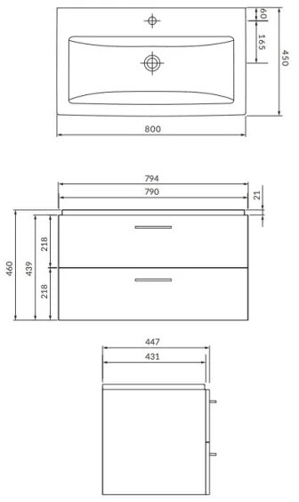 Cersanit S801-338-DSM – LARA 80 cm fehér fali fürdőszobaszekrény mosdóval