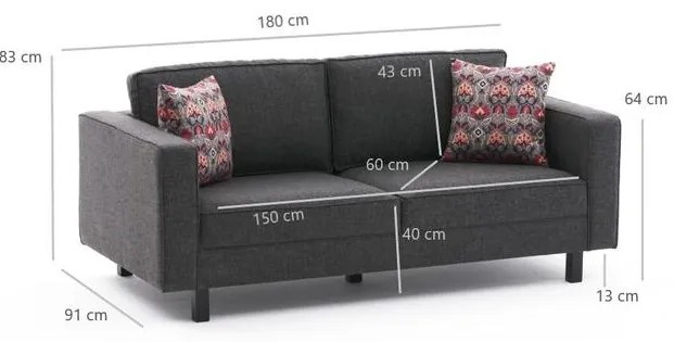 Kétszemélyes kanapé Kale Linen - Antracit