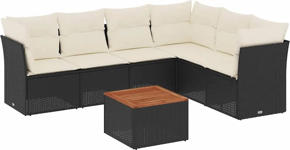 vidaXL 7 részes fekete polyrattan kerti ülőgarnitúra párnával