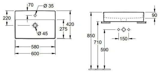Villeroy & Boch 4A076001 - MEMENTO 60×42 cm ráépíthető mosdókagyló, kerámia/fehér