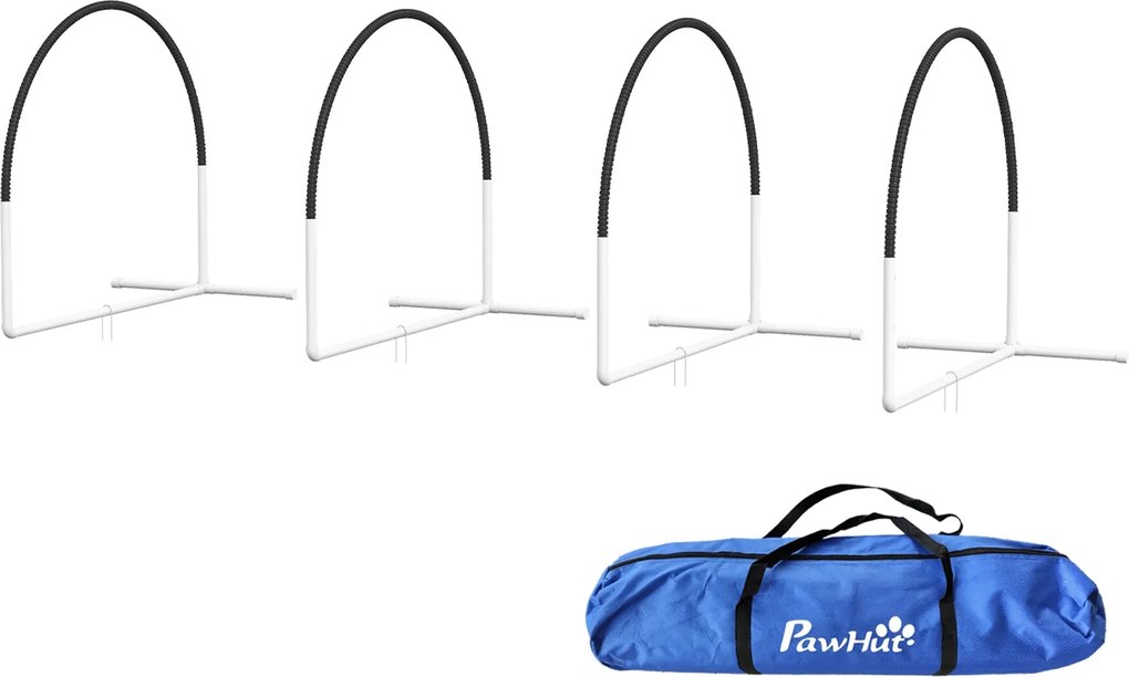 PawHut Kutya Agilitási Szett, 4 Darabos Kutya Képző Eszköz Cölöppel, Agilitási Felszerelés Kutyáknak Oxford Hordtáskával, Fekete | Aosom