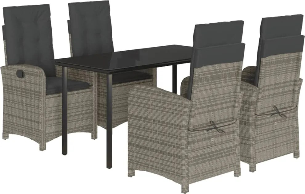 vidaXL 5 részes szürke polyrattan kerti étkezőgarnitúra párnával