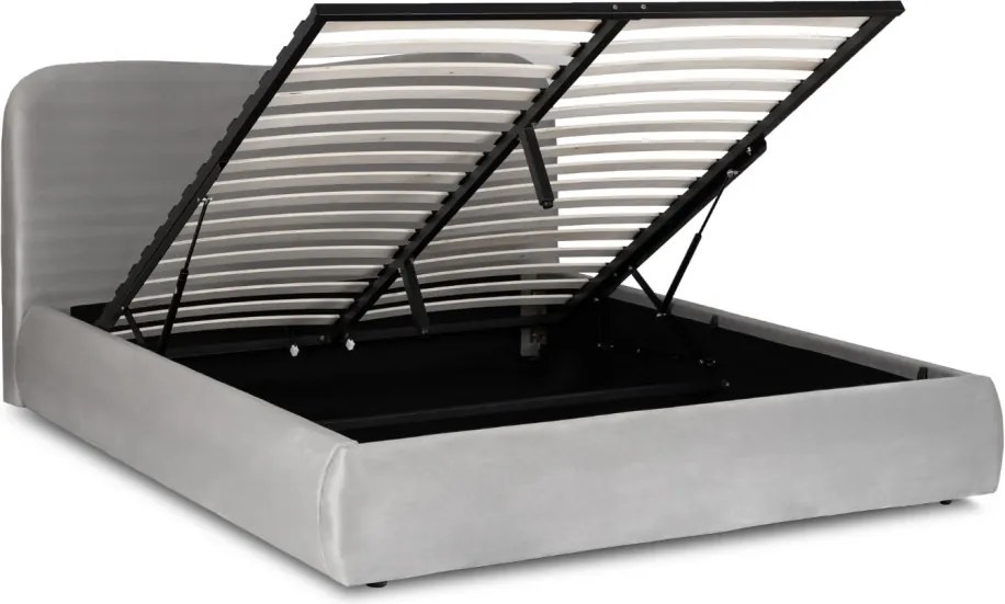 Ágy 160x200 cm méretben, ágyneműtartóval, szürke színben, velúr kárpittal BRISTOL