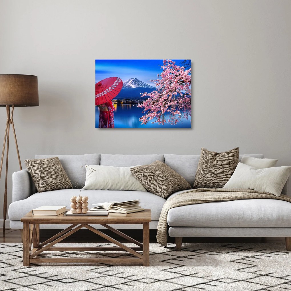 Kép - Kilátás a csúcsra, Japán (üvegen) (70x50 cm)