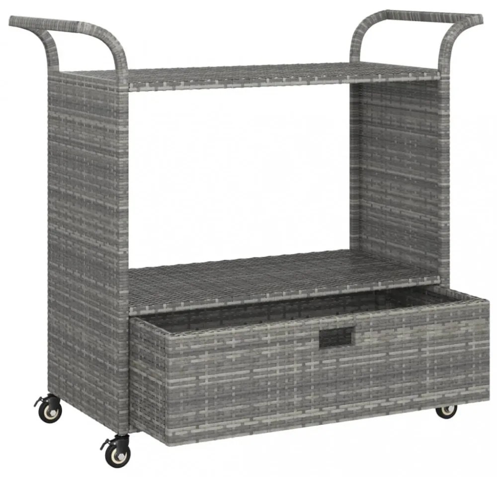 szürke polyrattan bárkocsi fiókkal 100 x 45 x 97 cm