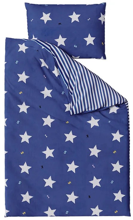 WHITE STARS kék pamut ágyneműhuzat