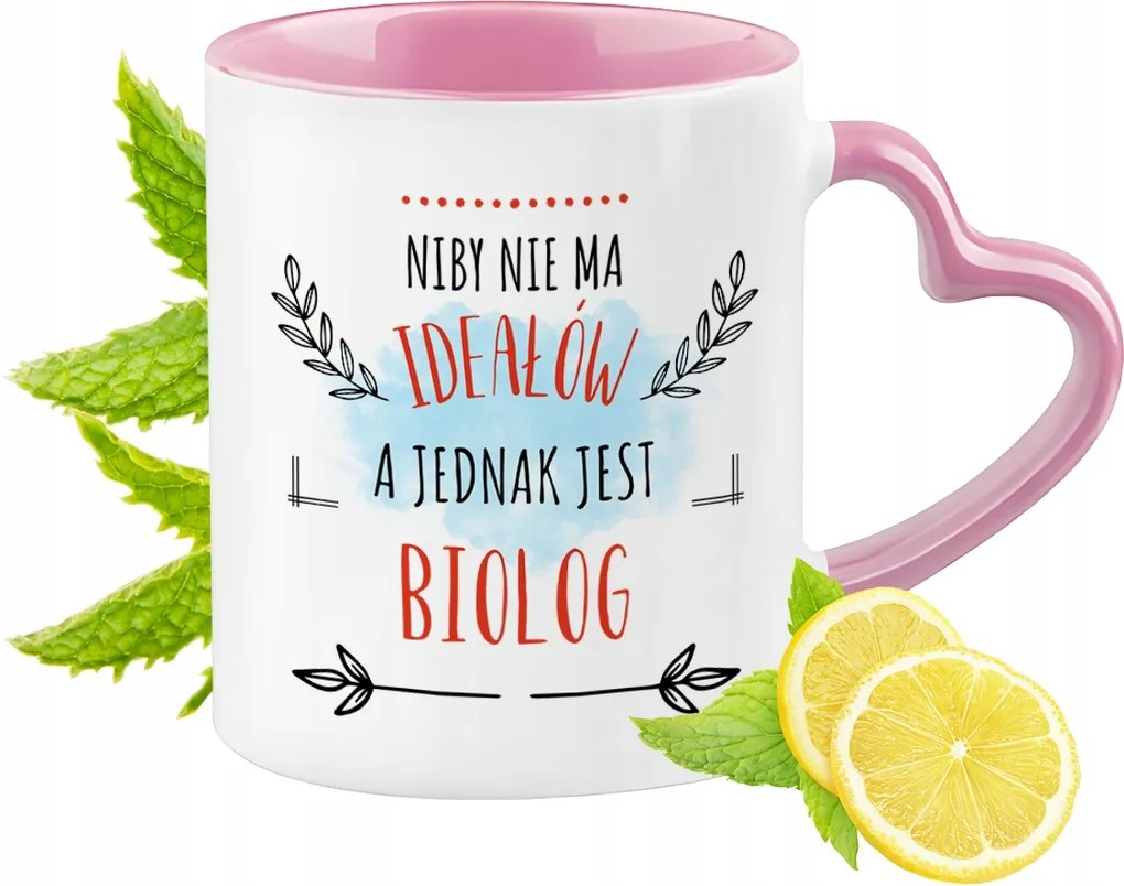 Biológus bögre Rózsaszín, szív alakú füllel Kávé ajándék