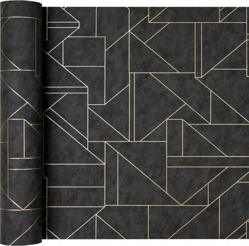 Fekete tapéta arany geometriával Modern minta