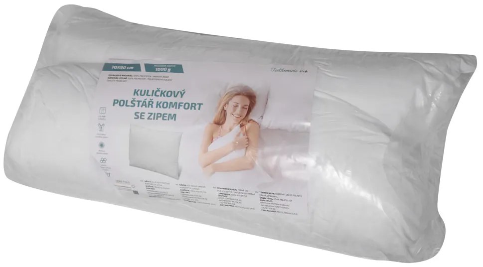 KOMFORT egészségügyi poliészter golyó töltetű párna cipzárral 70 x 90 cm